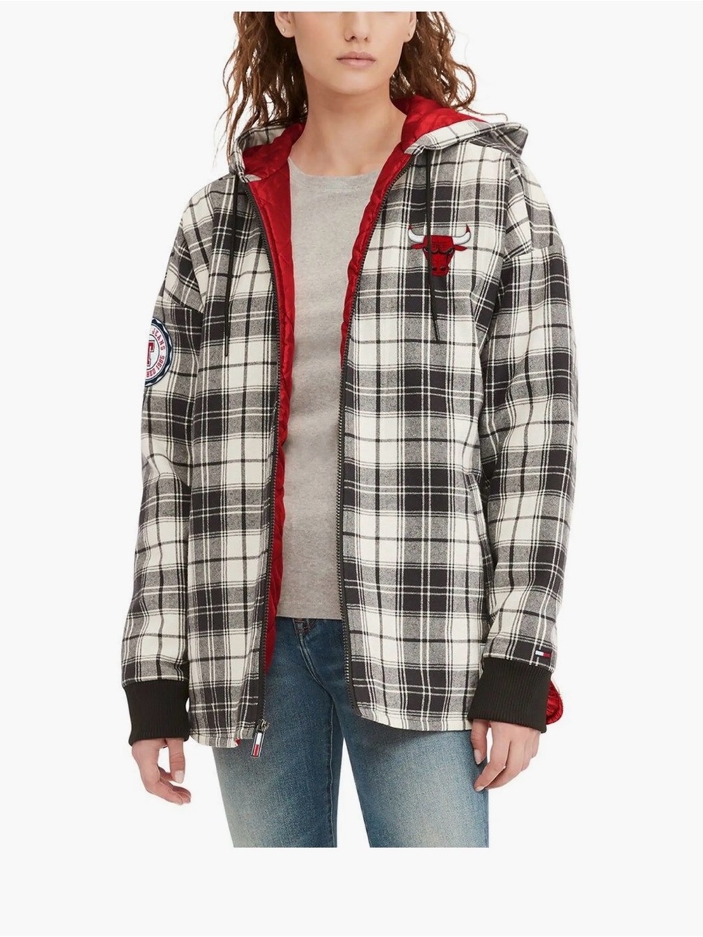 Tommy Jeans NBA Chicago Bulls Molly Flannel Jacket Hoodie Woman Medium